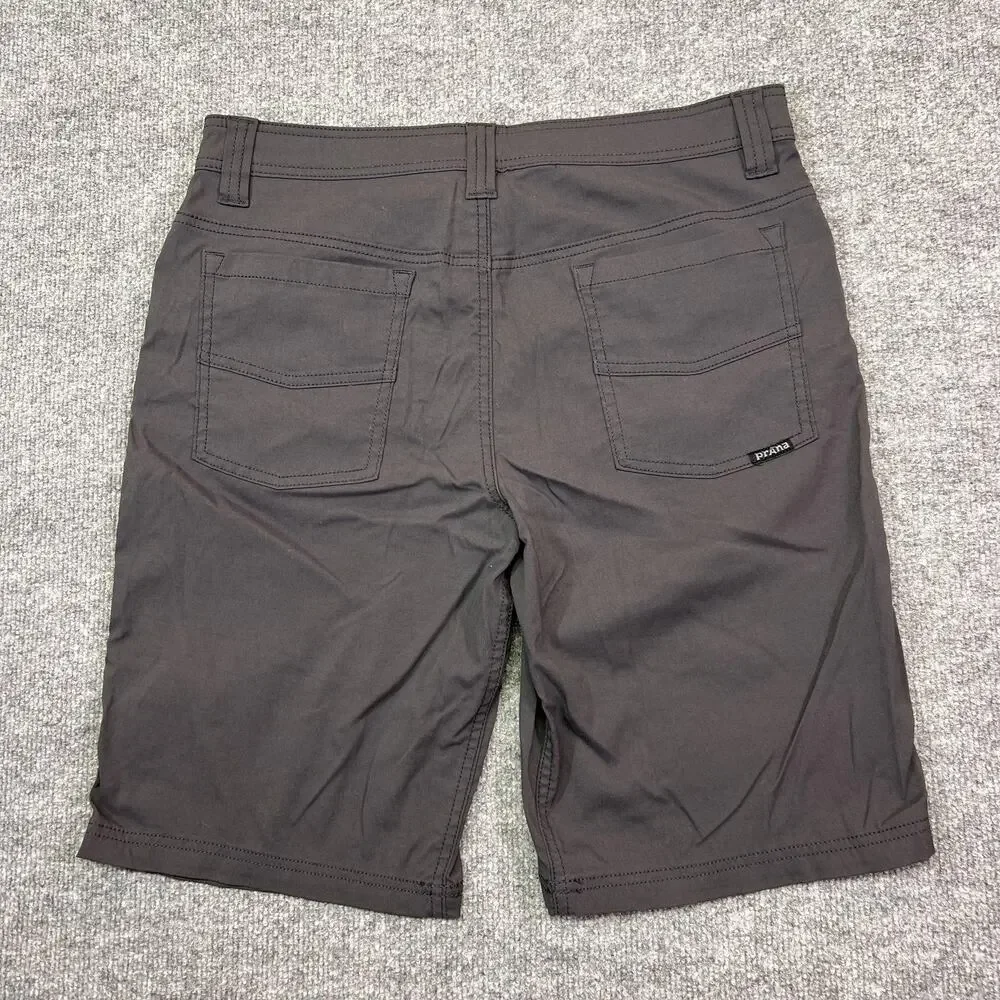 PrAna Shorts Mens 32 Gray Chino Nylon Stretch 11 Inch Inseam Travel Casual